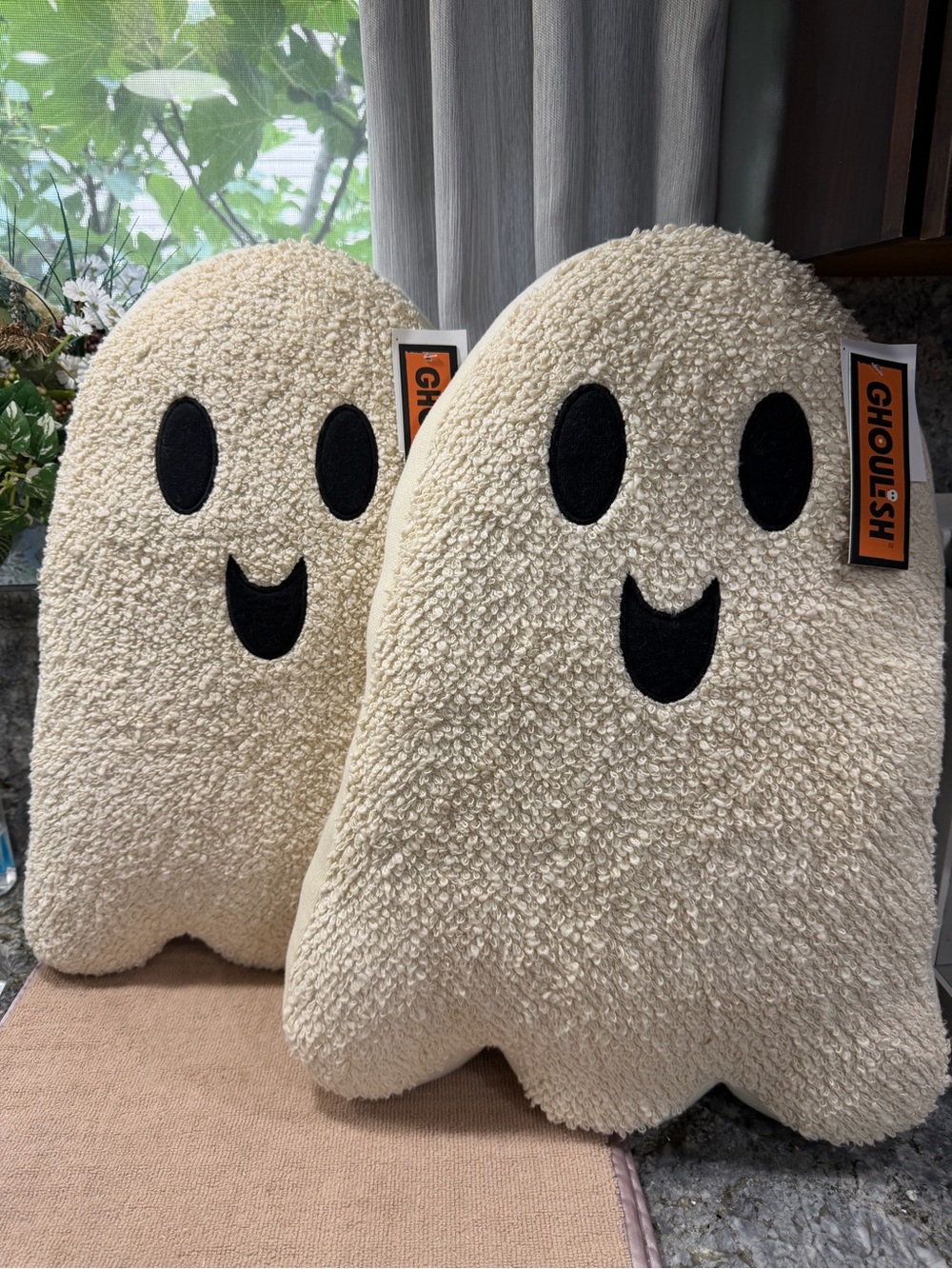 Ghoulish Set of 2 Ghost Throw Pillows | NWT Super Soft Bouclé Plush 13" x 20"